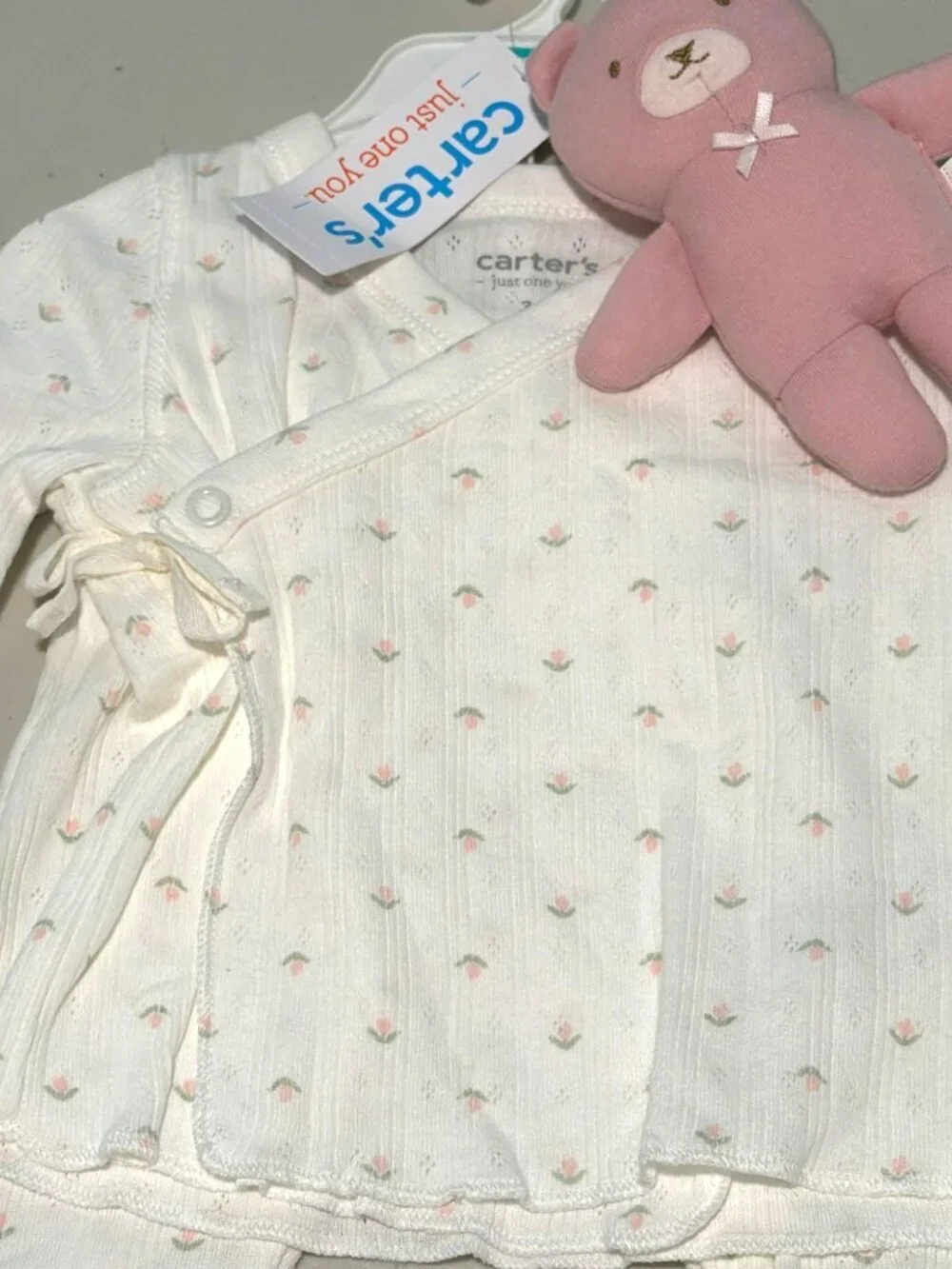 Carters Baby 3M Outfit With Pink Bear Plush Floral Print Long Sleeve Top & Pants